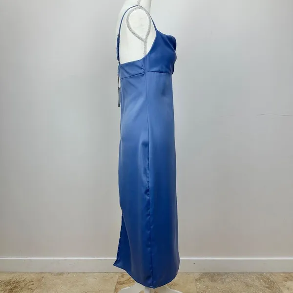 WeWoreWhat Cowl Midi Slip Dress Satin Charmeuse Slate Blue Classic US 0 NWT - Image 8