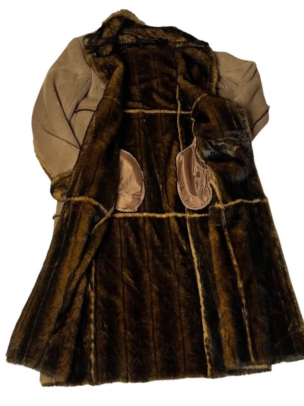 Faux Suede Coat Plush Vegan Fur Panel Stitching Fits Size Medium Y2K VINTAGE - Image 7