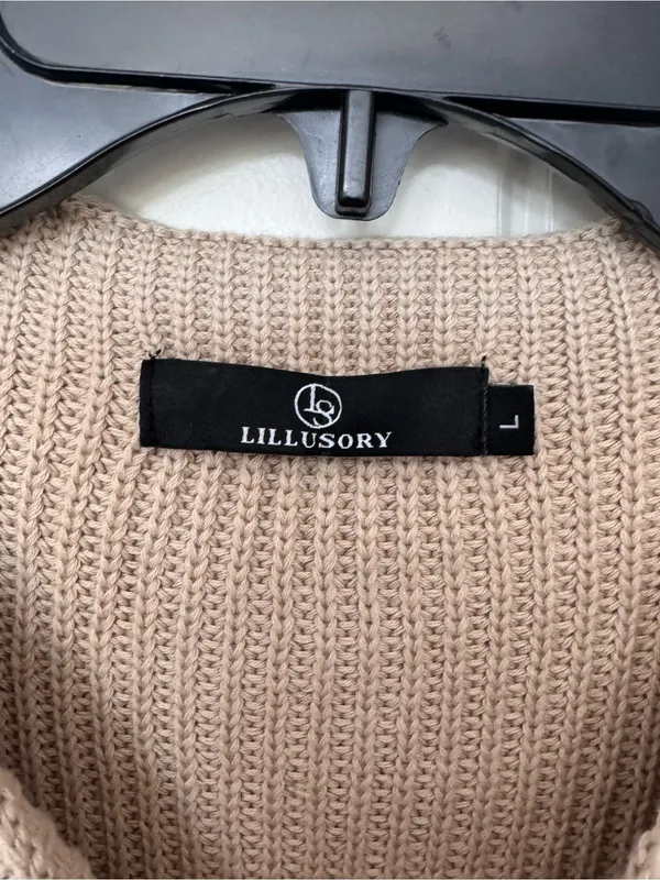 LILLUSORY Taupe 100% Cotton Cap Sleeve Pocket Knit Sweater Top L‎ - Image 2