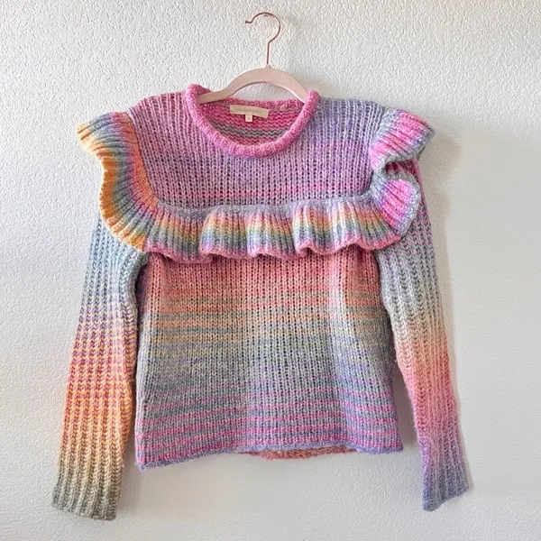 Loveshackfancy Multicolor Yumi‎ Ruffle Alpaca Wool Blend Pullover Sweater Small - Image 3
