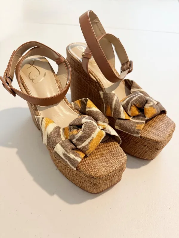 Sam Edelman Theresa Sandals Size 8 Gray Linen Multi‎ Strap Platform Vacation - Image 4
