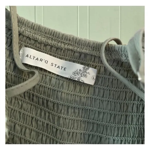 Altar’d State Sage Green Smocked Tiered Mini Dress Boho Size Large - Image 2