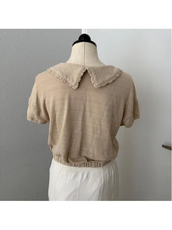 Madewell Ruffle Collared Crop Top in Wet Sand - Size S - Image 4