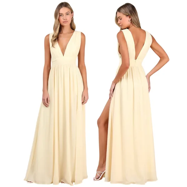 Lulus Heavenly Hues Pale Yellow Maxi Dress size Medium NWT - Image 2