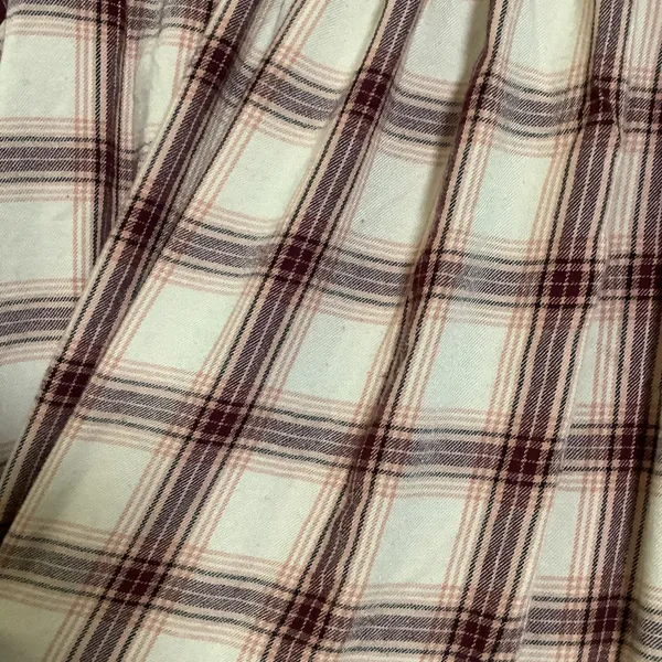 Cream Red Plaid Tartan‎ Country Cowgirl Western Distressed Casual Peasant Blouse - Image 5