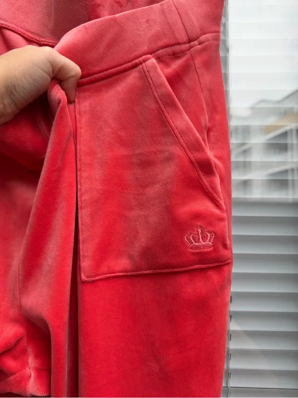 Juicy Couture Velour Wide Leg Pants Coral Pink Y2K Women’s L Crown Logo - Image 4