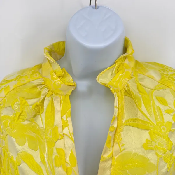 Amanda Uprichard Saffron Yellow Floral Jacquard Tiered Mini Dress Size L Pockets - Image 3