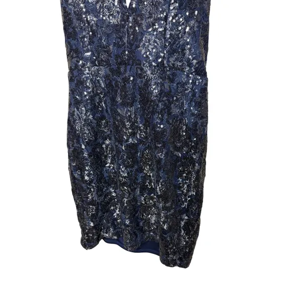 Sequin Hearts Navy Blue Strapless Deep V-Neck Sequin Bodycon Mini Dress‎ Size 9 - Image 3