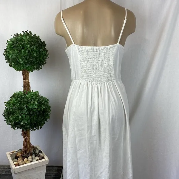 Linen Blend White Sleeveless Button Front Midi Dress From A New Day S - Image 5