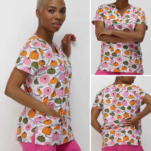 NWT! Divine Stretch Blessing Season Graphic Print Scrub Top 19” P2P - Image 3