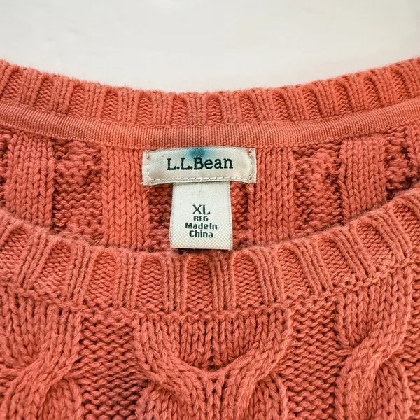 LL Bean Coral Double L Mixed Cable Cotton Crew Neck Pullover Sweater Size XL - Image 9