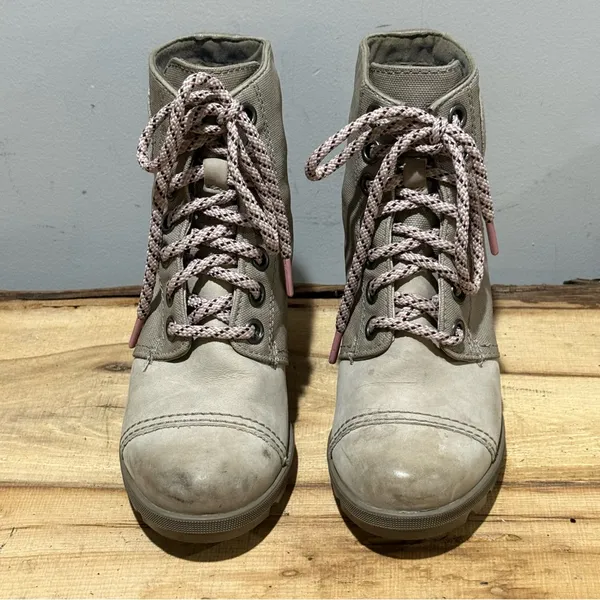 Sorel Canvas & Leather PDX Wedge Lace‎ Up Bootie Size 6.5 A58 - Image 5
