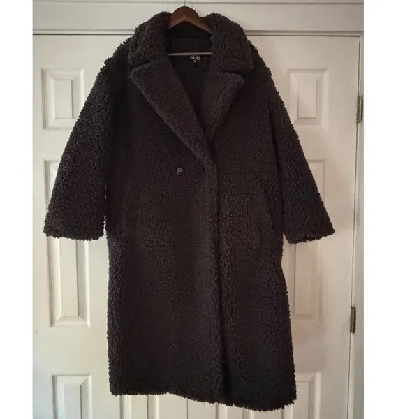 UGG Kianna Faux Fur Teddy Coat Dark Brown‎ Longline Sherpa Jacket L - Image 2