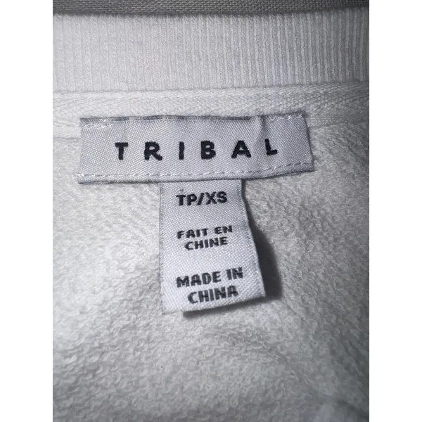 Tribal‎ Womens White Eyelet Lace Sleeve Split V-Neck French Terry Sweatshirt XS - Image 3