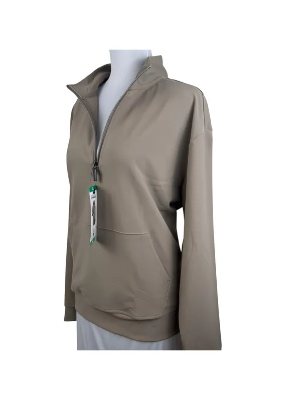 Skechers GO WALK Luxe Womens XL 1/4 Zip Pullover Ribbed Mock Neck Taupe NWT - Image 2