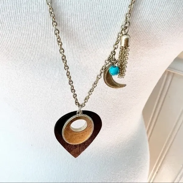 NY Collection Layered Necklace w/ Moon, Coin, Tassel, Turquoise Colored Stone Witchcore - Image 4