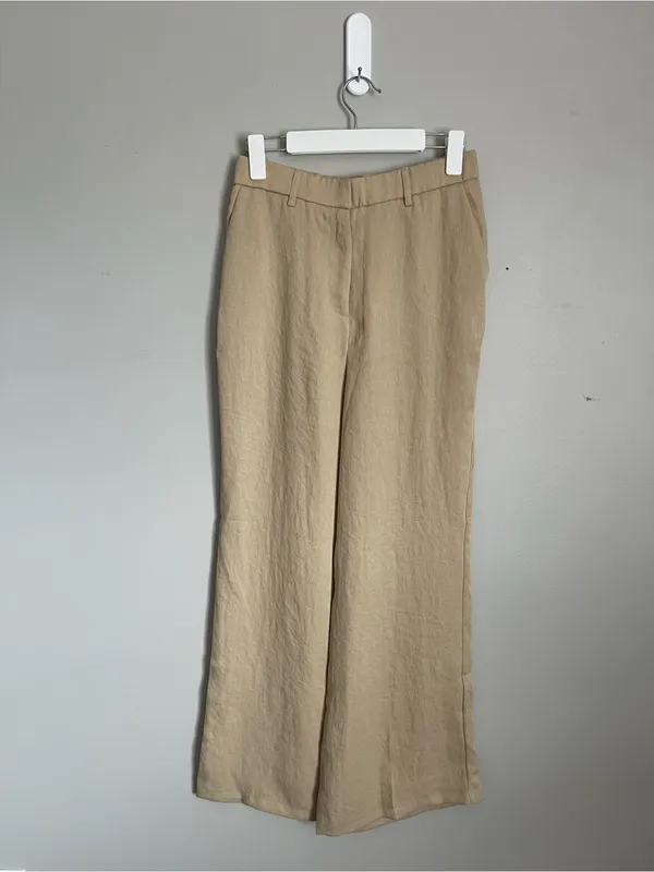 OGL Tan European Linen Blend Mid Rise Flared Pant with Pockets Sz M - Image 4