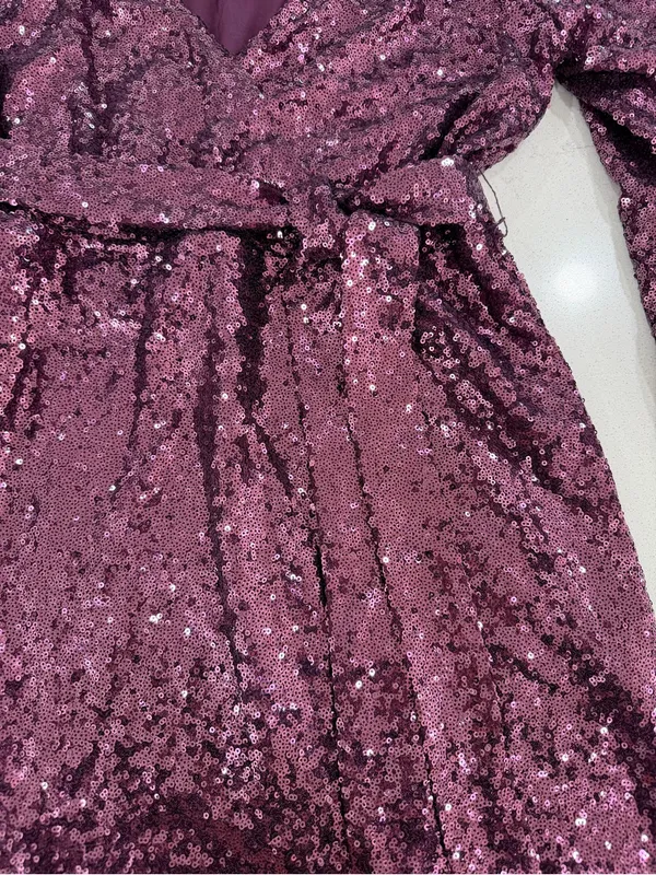 Francesca's Collections Purple Sequin Wrap Mini Dress - Image 6