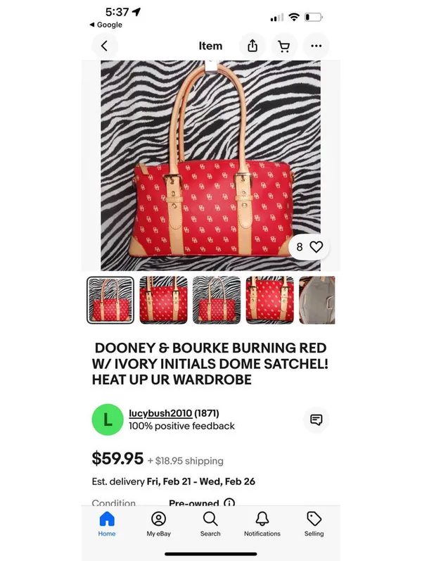 Dooney & Bourke Burning Red W/ Ivory Initials Dome Satchel - Image 7