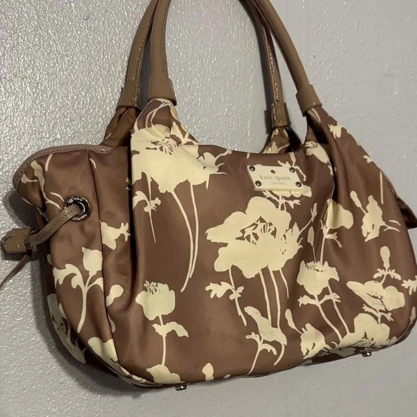 Chic Kate Spade Neutral Floral Nylon Leather Hobo Bag Shoulder Purse Trendy - Image 2