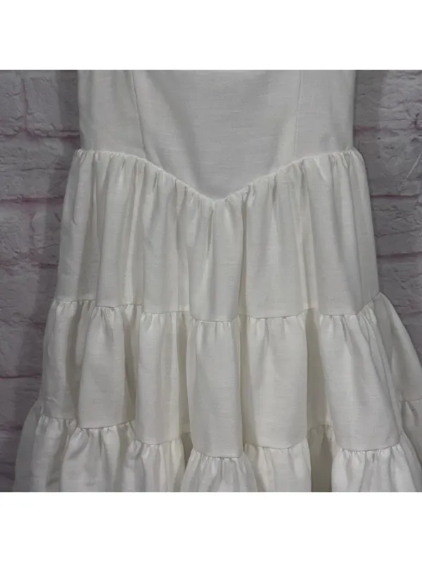 Women’s White Tiered Mini Dress XS Open Back Tie Cottagecore Party Dress NWOT - Image 3