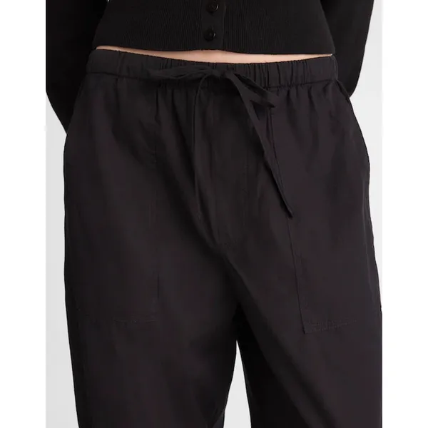 Madewell Pull-On Barrel-Leg Utility Pants in Poplin Cotton Black Wide Leg M NWT - Image 4