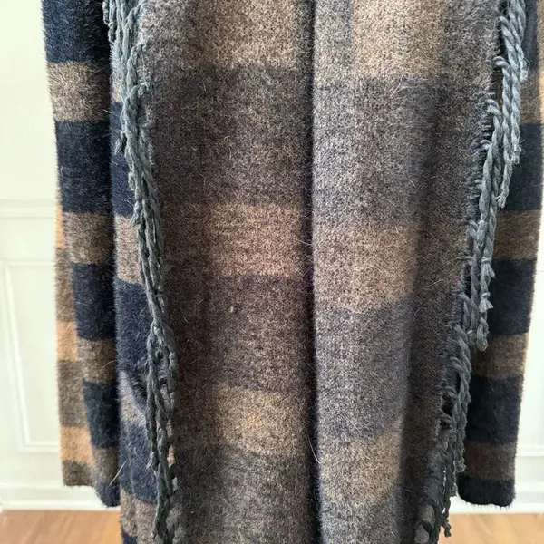 Lysse Alice Fringe Cardigan Sweater Coat Brown Black Buffalo Check $198 XXS XS S - Image 5