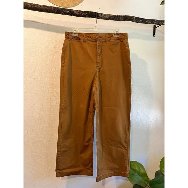 Old Navy Camel Tan Extra High Rise Cropped Wide Leg Comfy Pants Size 8 - Image 12