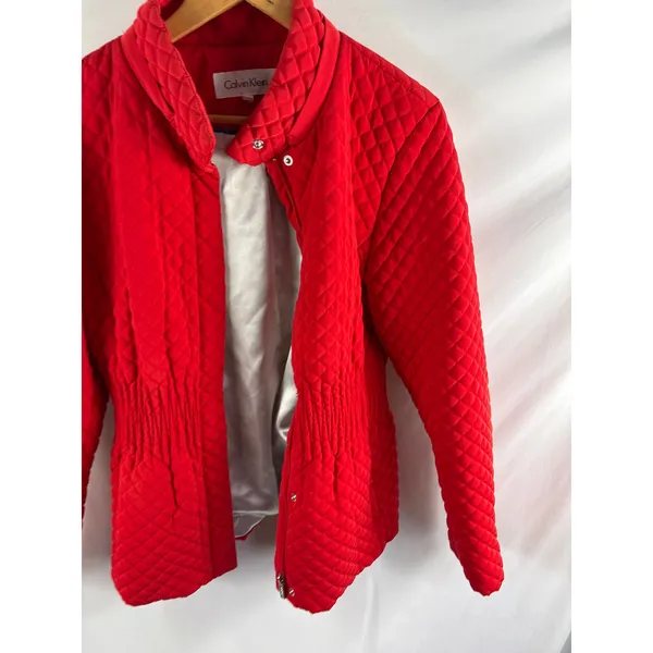 Calvin Klein Red Quilted Cinched Waist Coat Size Large - Image 2
