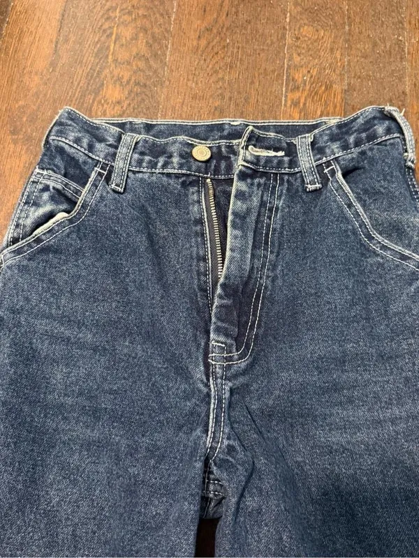 Brandy Melville Carpenter Dark Blue Straight-Leg Double Knee Jeans - Image 4
