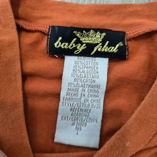 Baby phat 90s y2k Orange Graphic Tee Shirt With Leopard Print & Chain Detail L - Image 5