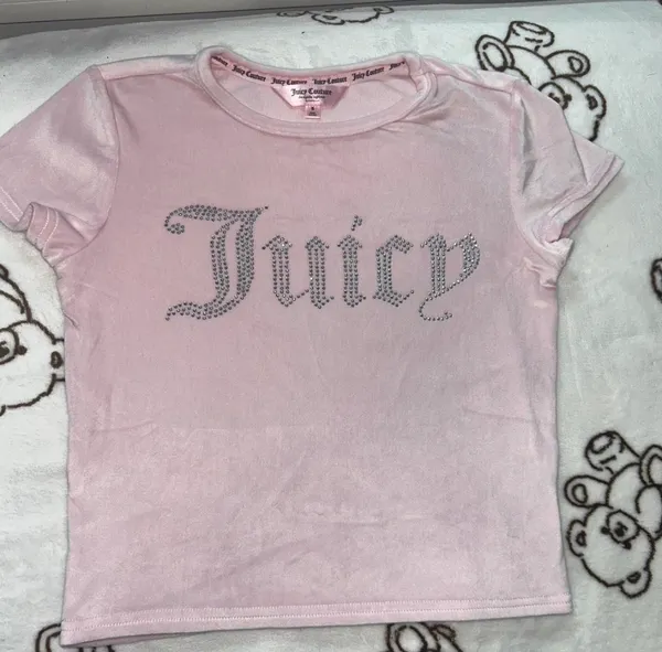 Pink Juicy Couture baby tee with rhinestone logo #y2kfashion #kidcore Soft Velvety Material Size XS Never Worn - Image 3