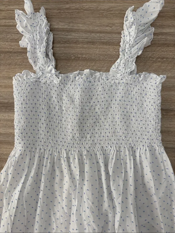 Hill House Home Swiss Dot Smocked Tiered Midi Dress Women Size XS - Image 5