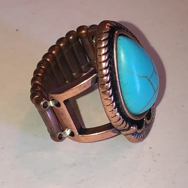 Faux Turquoise Teardrop Ring in Antique Copper Tone - Image 5