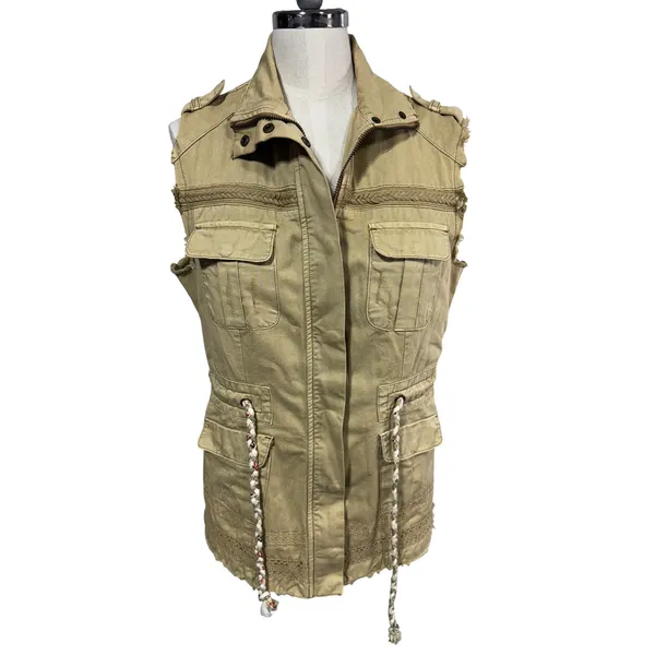 Buckle BKE‎ Women's S Tan Vest Utility Cargo Boho Distressed Outerwear Vest - Image 2