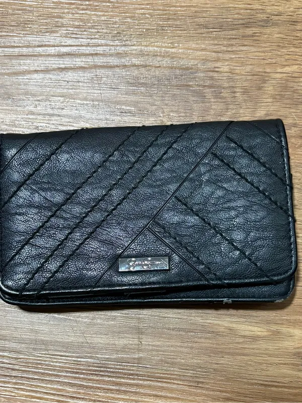 Jessica Simpson Black Checkbook Wallet Leopard Print Interior Faux Leather - Image 7