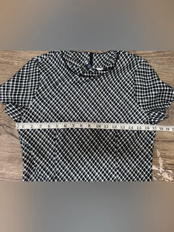 Spanx Women small Black White Jacquard Plaid Short Sleeve Ponte Mini Dress - Image 4