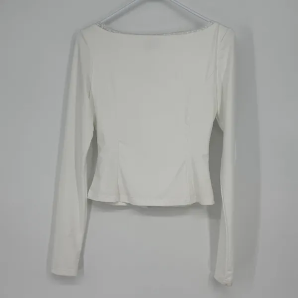 Peppermayo White Long Sleeve Button Up Lace Trim‎ Corset Style Top Small US 4 - Image 2