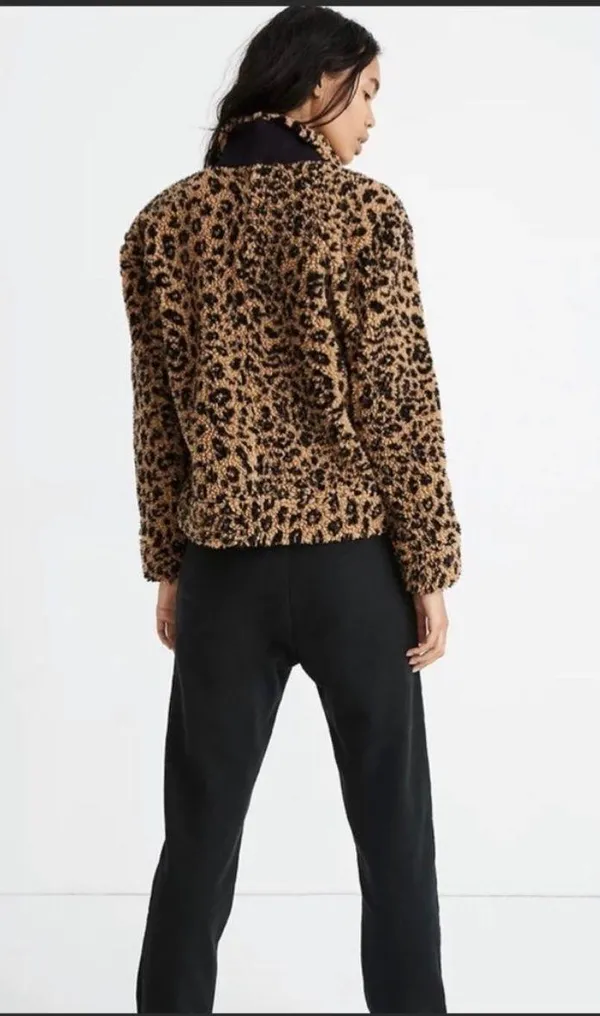 Leopard Print Teddy Jacket Brown And Black XS - Image 2