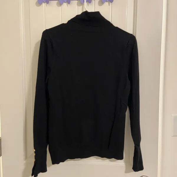 NWOT Premise women’s black thin soft‎ knit gold button turtleneck top large - Image 7
