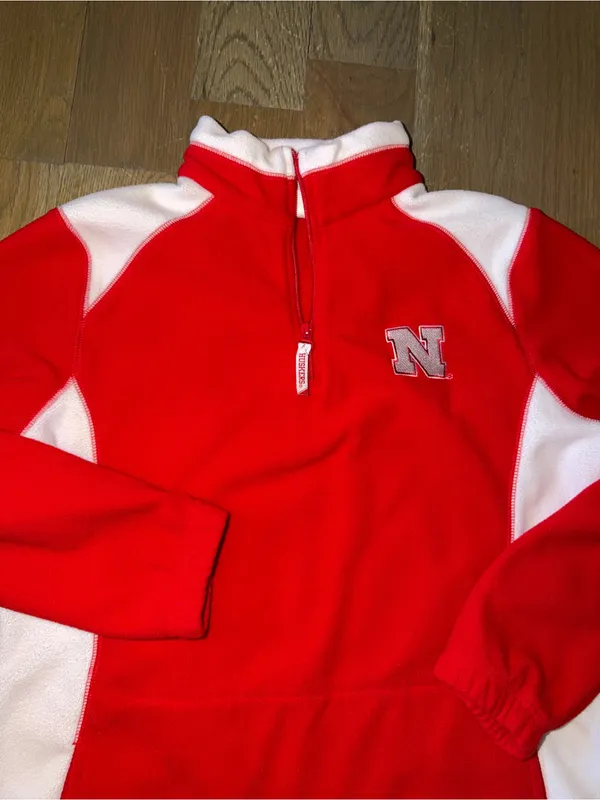 Majestic Vintage women’s Nebraska Huskers fleece pullover quarter zip sweatshirt Large - Image 2