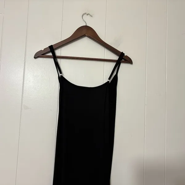 Pampelone Black Ruched Midi Dress Wrap Draped Spaghetti Strap Size M - Image 7
