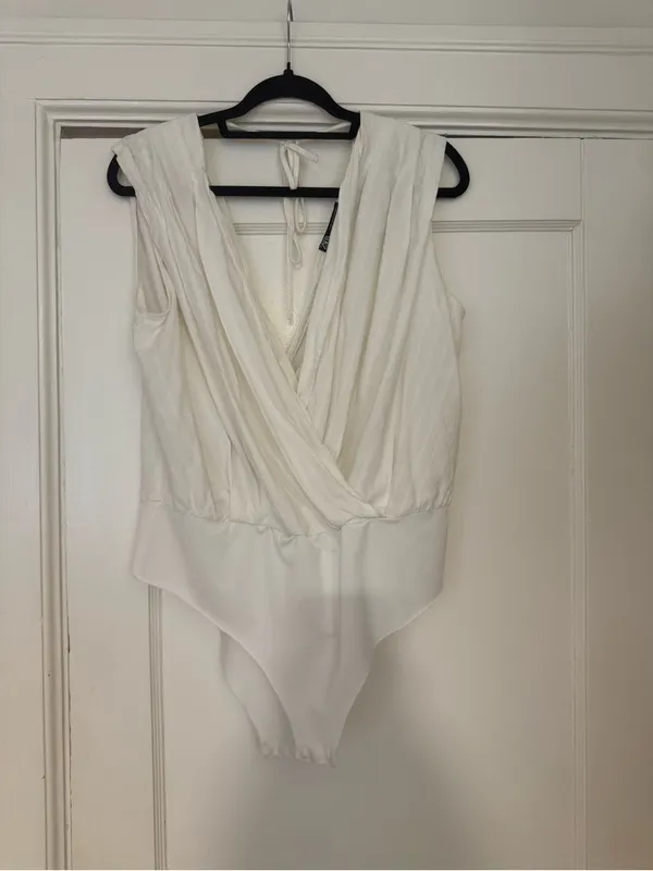 Zara White Cotton Wrap Bodysuit - Image 4
