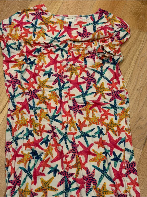 Soma Starfish Print Short Nightgown - Pink, Yellow, Teal on‎ White small - Image 2