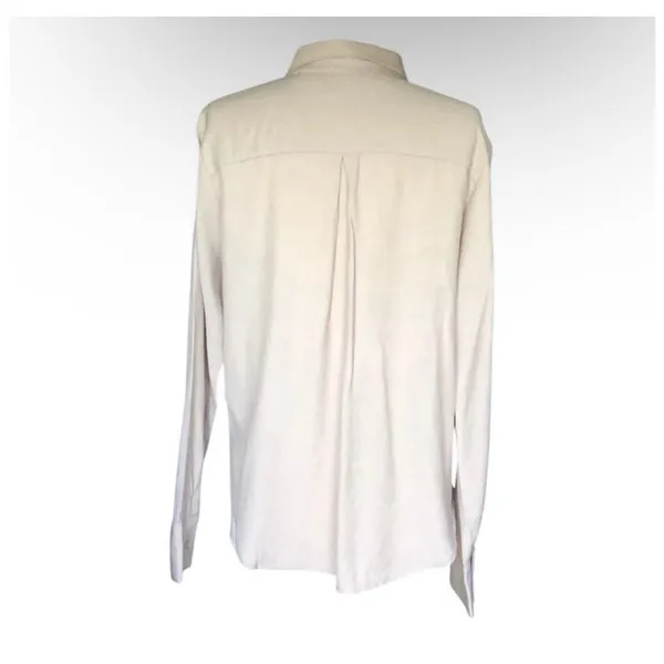 Beige Button Up Blouse Lightweight Relaxed Layering Shirt Women’s Medium - Image 5