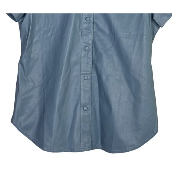 J.Crew Slim Fit ShortSleeve Faux Leather Shirt Snap Button Down 4 Dusty Sea Blue - Image 3