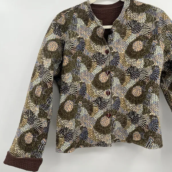 Women's Jacket Quilted Reverses Me Chocolate Coffee Brown Pattern Art Wear Boho - Image 3