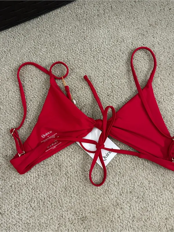 NWT Quince Italian knot bikini top cherry red extra small - Image 3