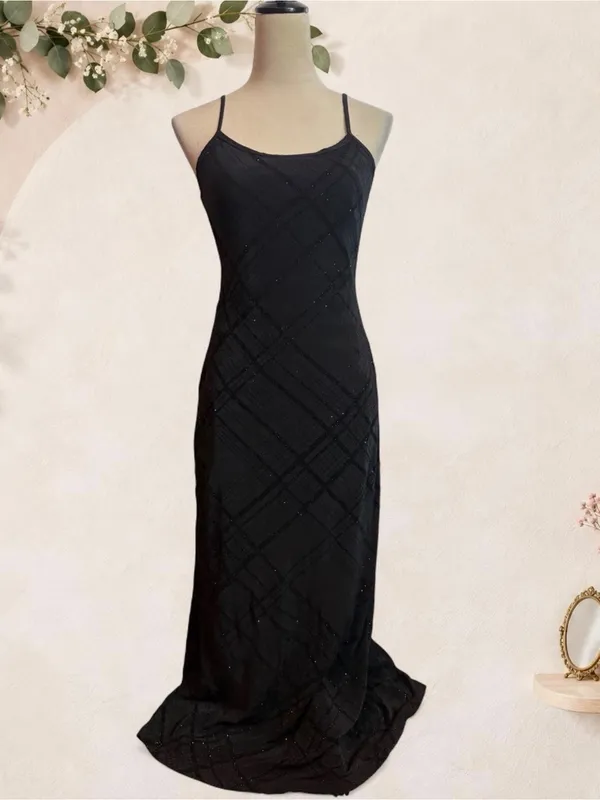 Aqua Blues Black Glitter Plaid Open Back Maxi Dress Size M - Image 5