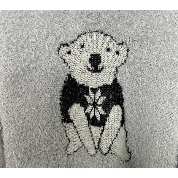 French Laundry Gray & Black Fuzzy Sweater with Polar Bear Design, Size L‎ - Image 9